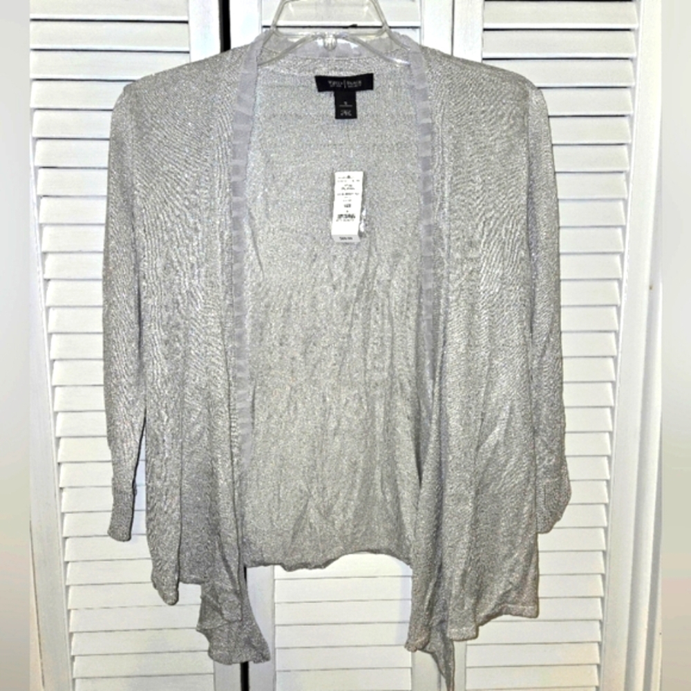 White House Black Market Women's S Lurex Tie Front Cardigan NEW